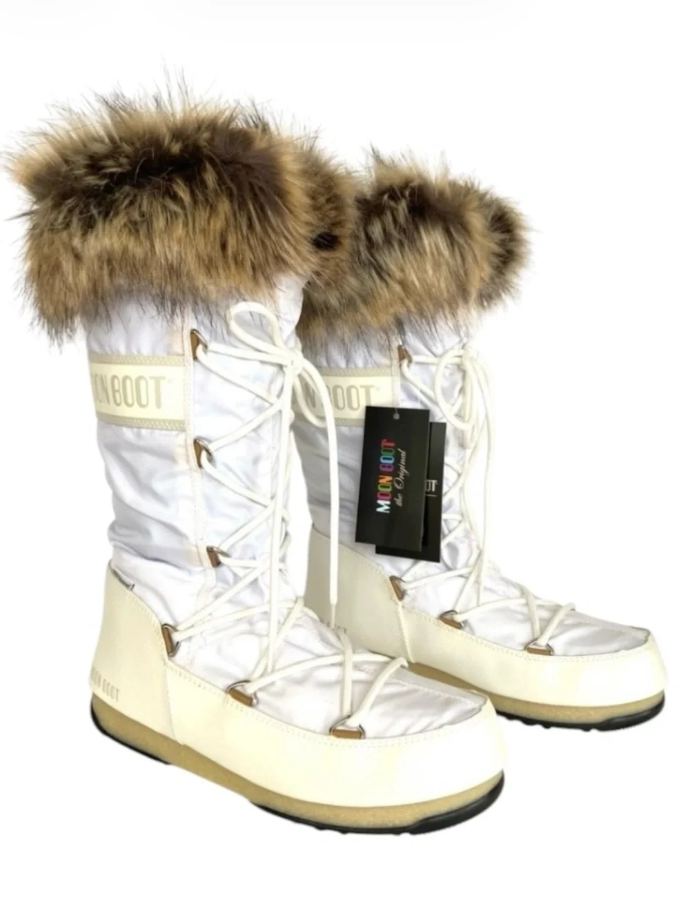 MOON BOOT Icon Faux Fur Trim Snow Boots Tall White Women’s Size 9.5 24008700/002